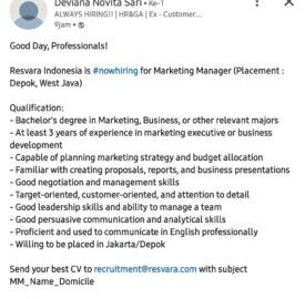 Marketing Manager Placement : Depok, West Java